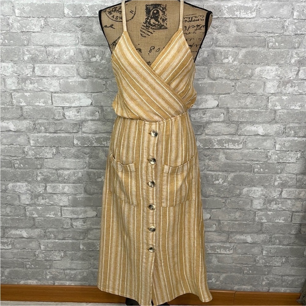 Indigo Rein Faux Wrap Yellow Stripe Dress